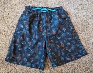 Beach Bros Boys Swim Trunks Size 12 Tropical Blue Shorts
